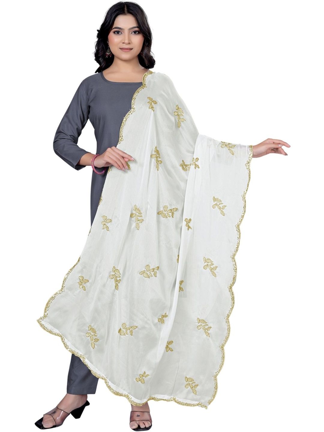 Kemza Ethnic Motifs Embroidered Dupatta with Beads and Stones