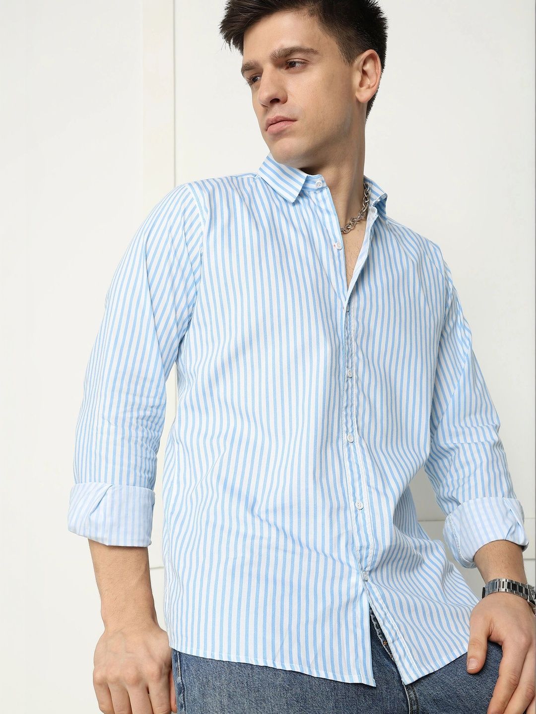 EIGHTEEN UP Men Classic Striped Casual Shirt