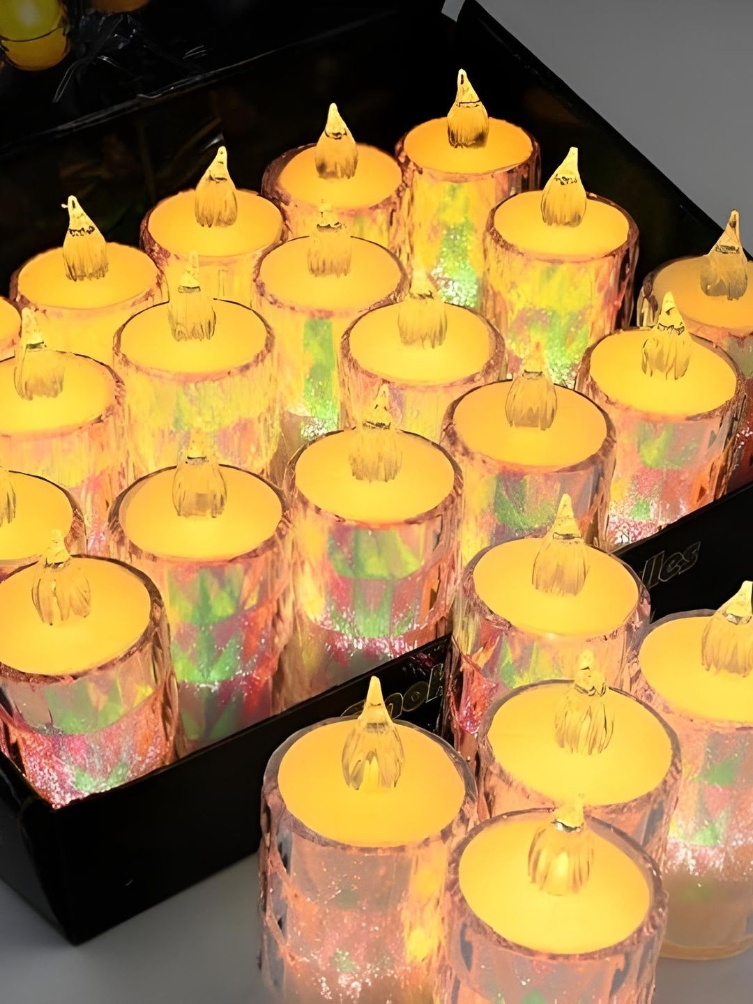 DeoDap Multicoloured 24 Pcs Flameless and Smokeless LED Tea Light Candles