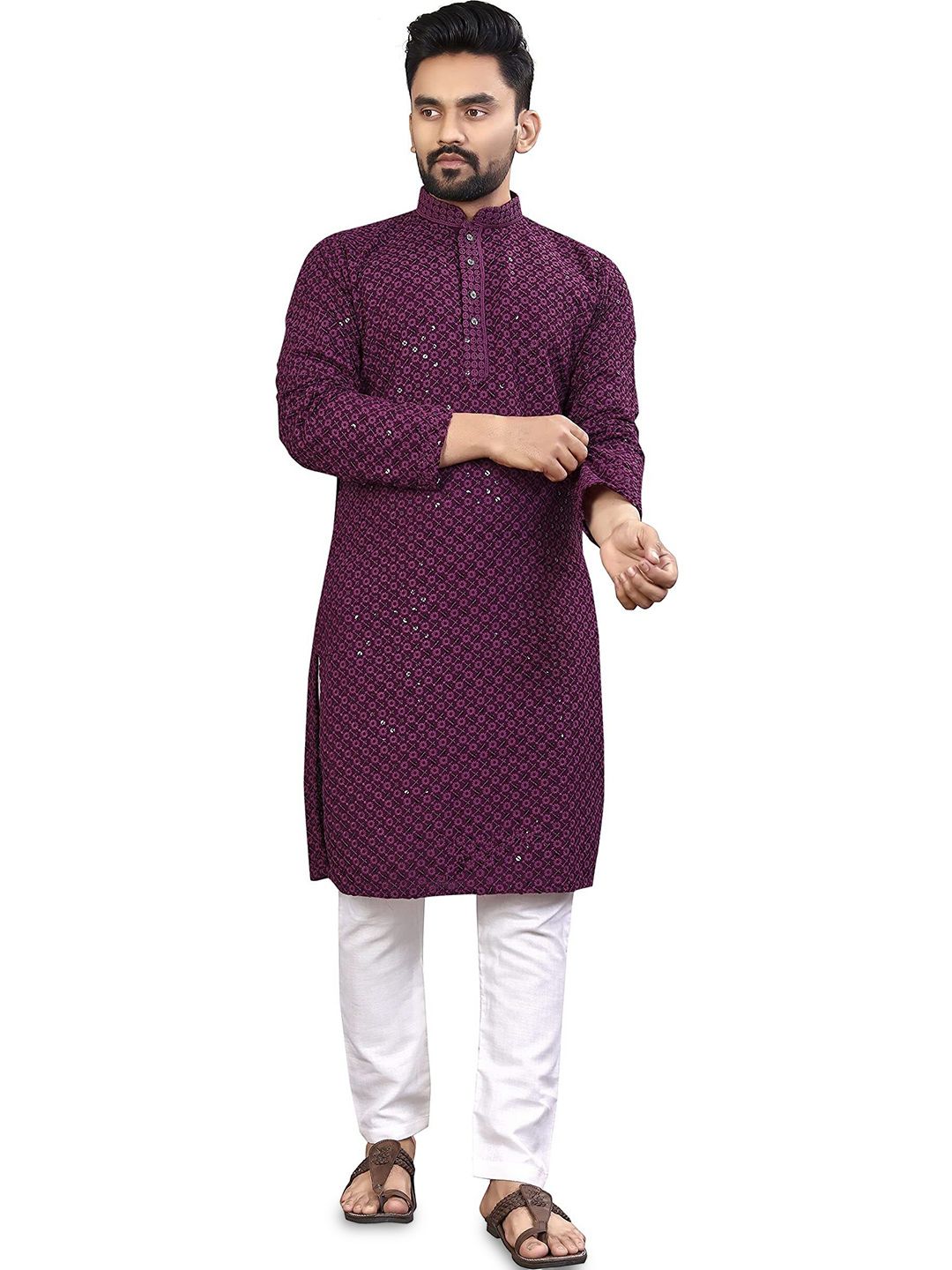 ALMORA Men Embroidered Thread Work Handloom Kurta