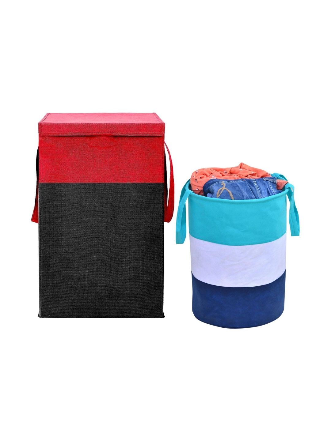 ZOVIRA 2 Pieces Red & black Printed Cotton Foldable Laundry Bag