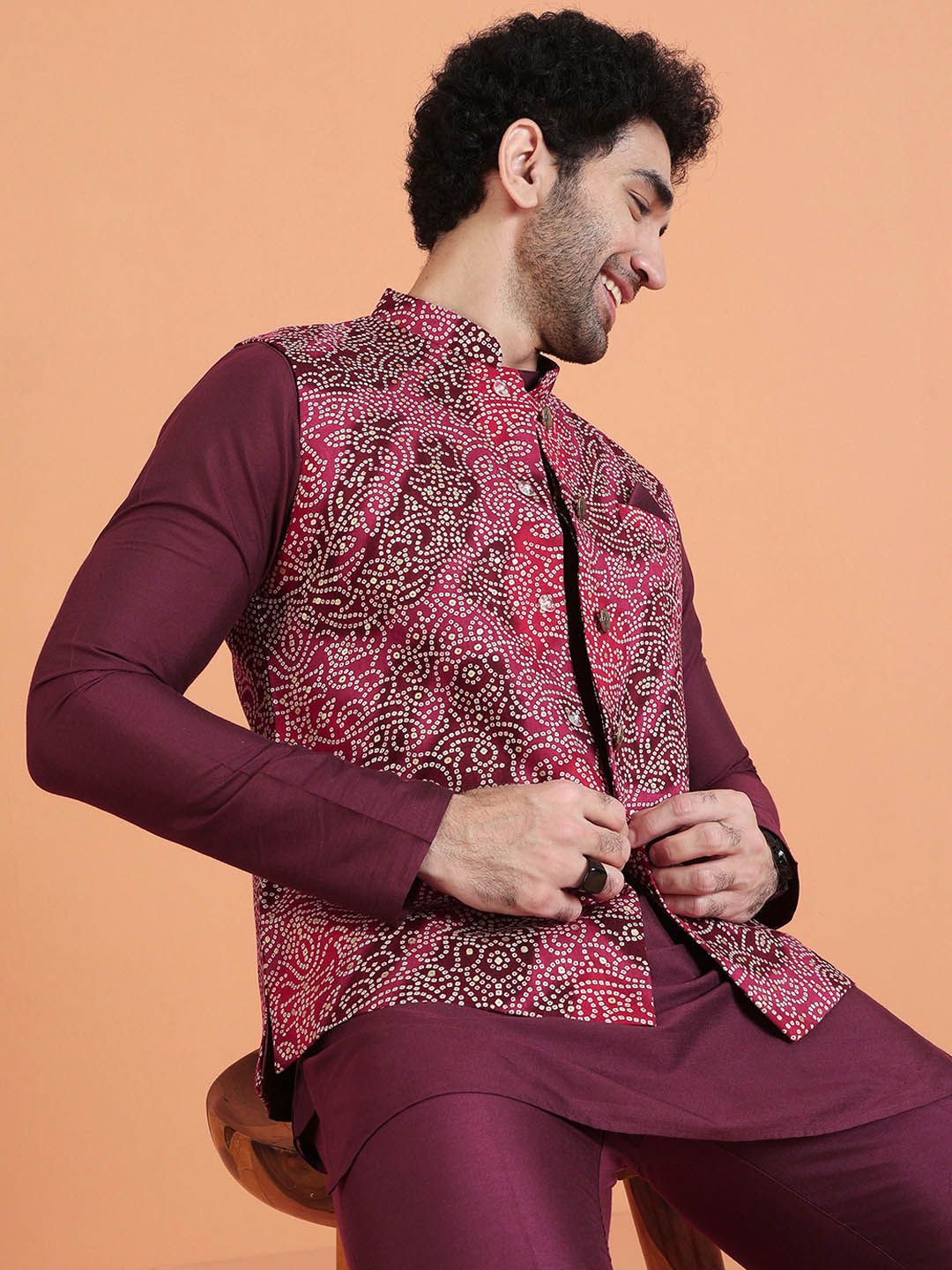 KISAH Men Multi Bandhni Nehru Jacket