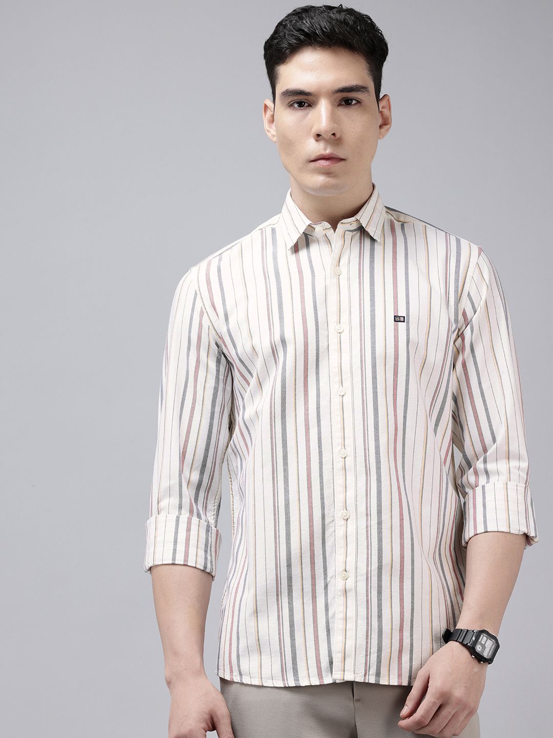 Arrow Sport Manhattan Slim Fit Striped Pure Cotton Casual Shirt