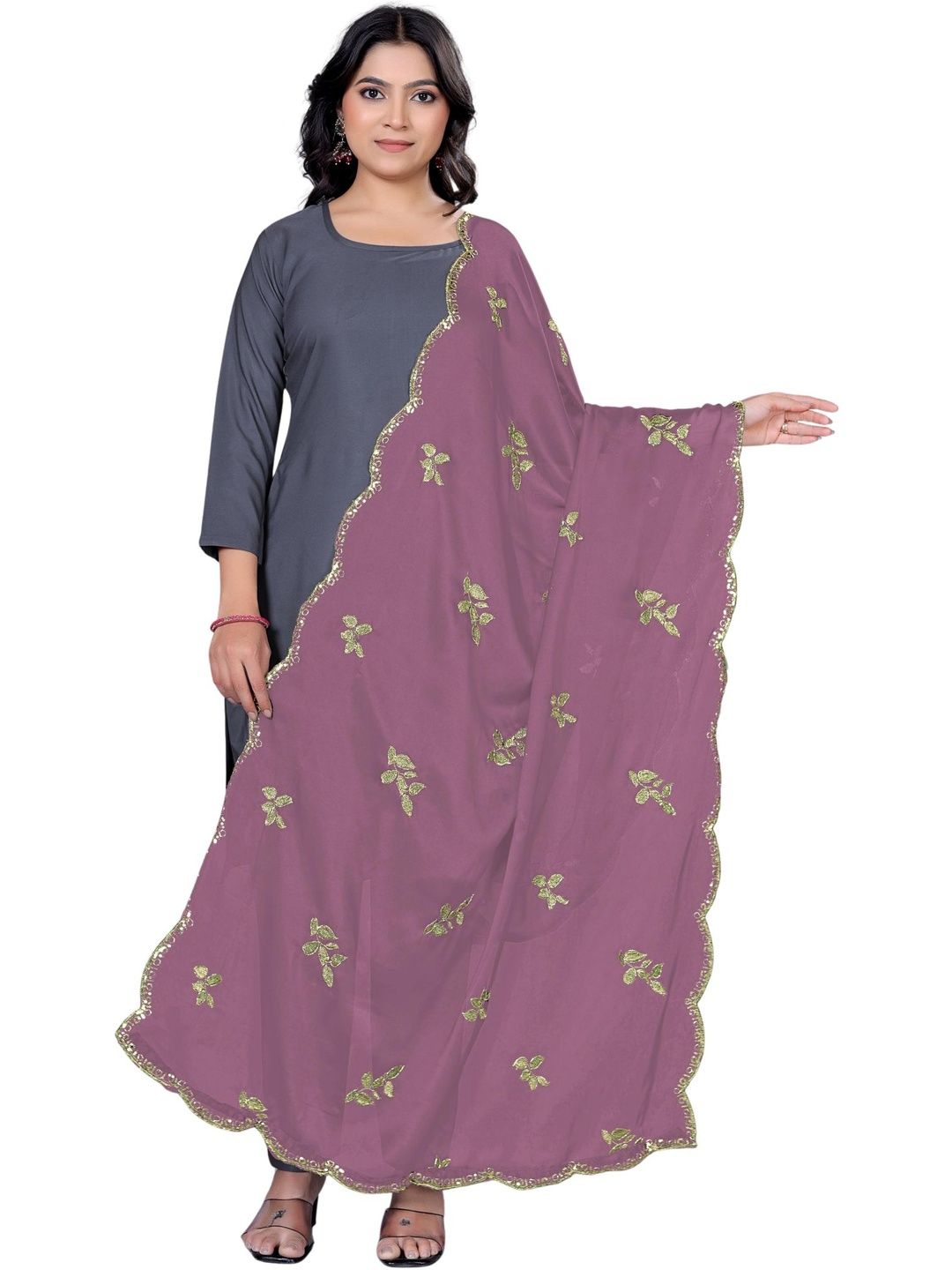 Kemza Ethnic Motifs Embroidered Dupatta with Beads and Stones