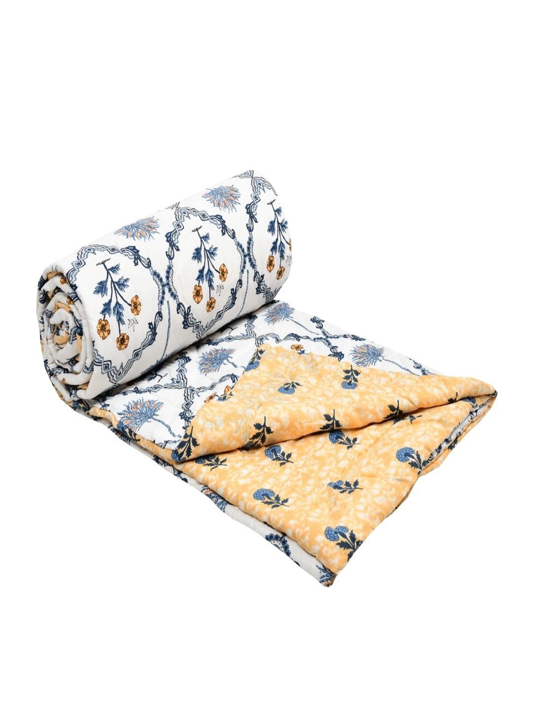Sangria Blue & Yellow Printed 150 GSM Single Quilt