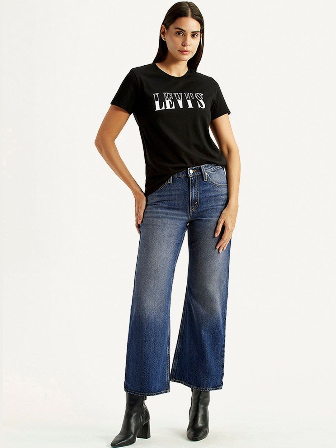 Mid Rise Loose Bootcut Fit Blue Jeans