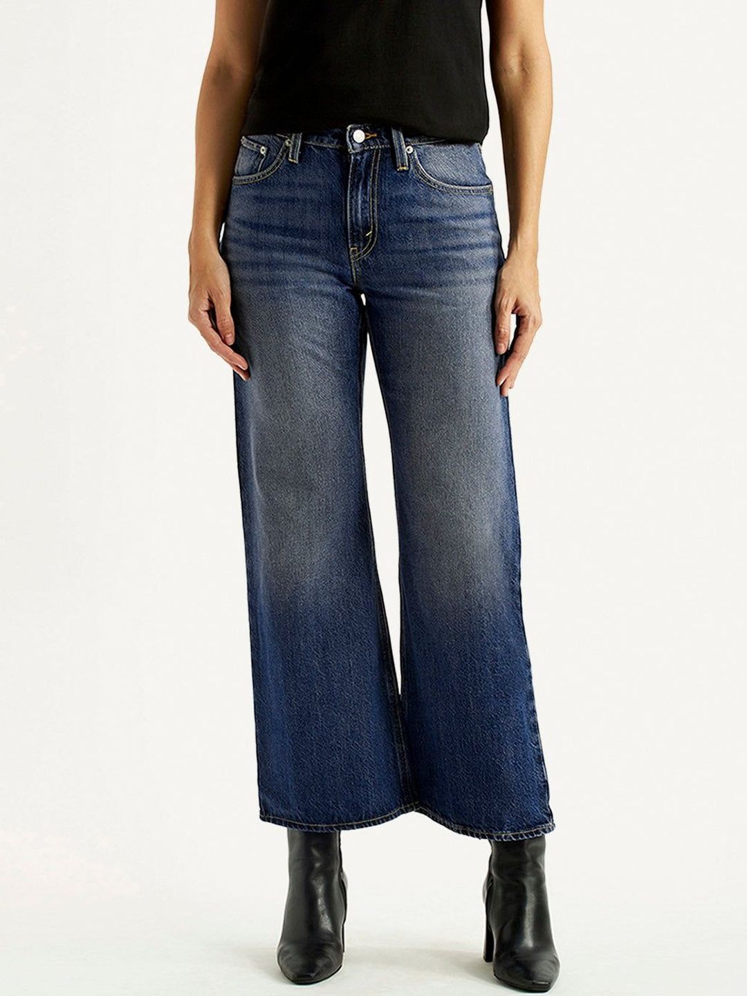Mid Rise Loose Bootcut Fit Blue Jeans