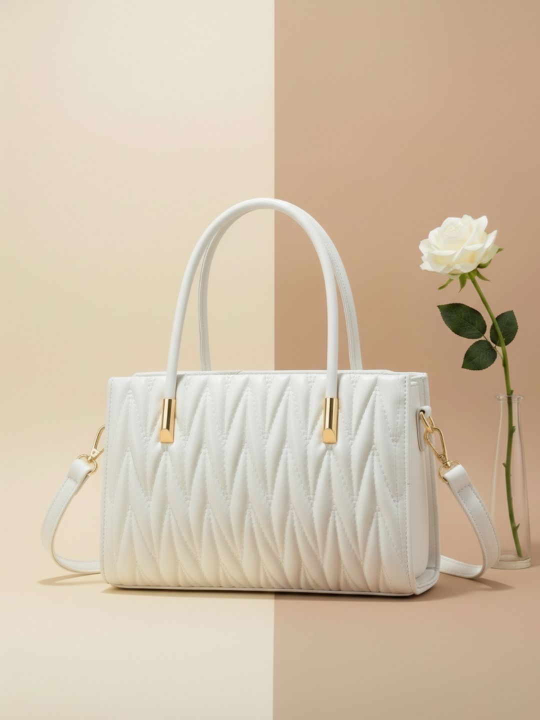 LIKE STYLE Textured PU Structured Handheld Bag with Quilted