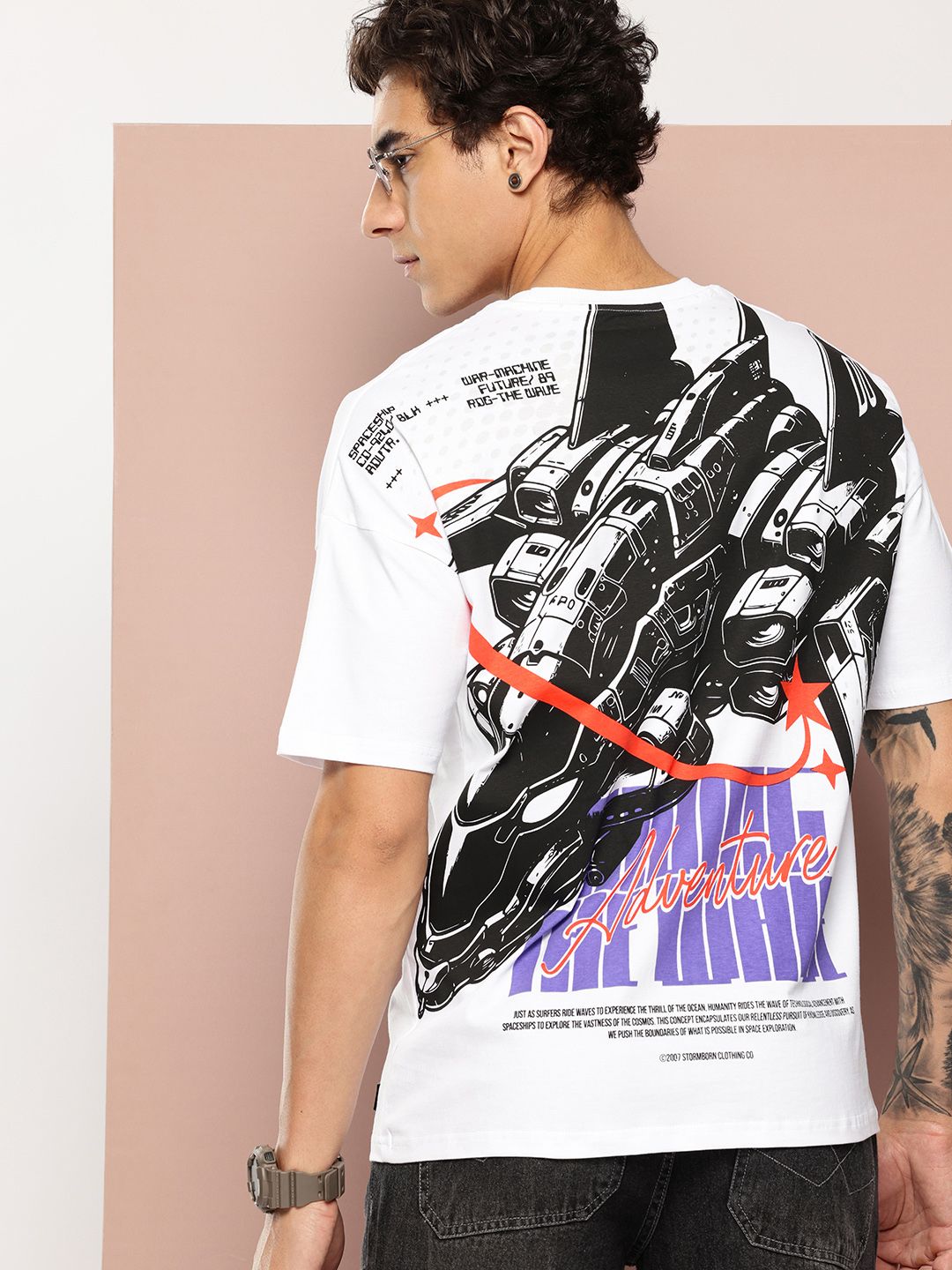Stormborn Men Graphic Printed Drop-Shoulder Pure Cotton Oversized Fit T-shirt