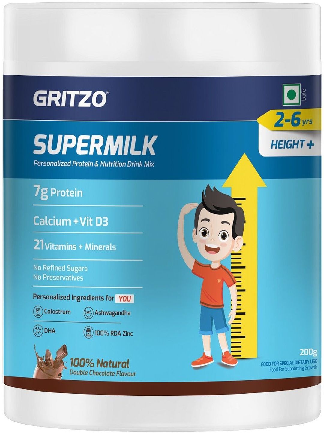 Gritzo Gritzo Kids SuperMilk Growth Protein- 200 g- Double Chocolate