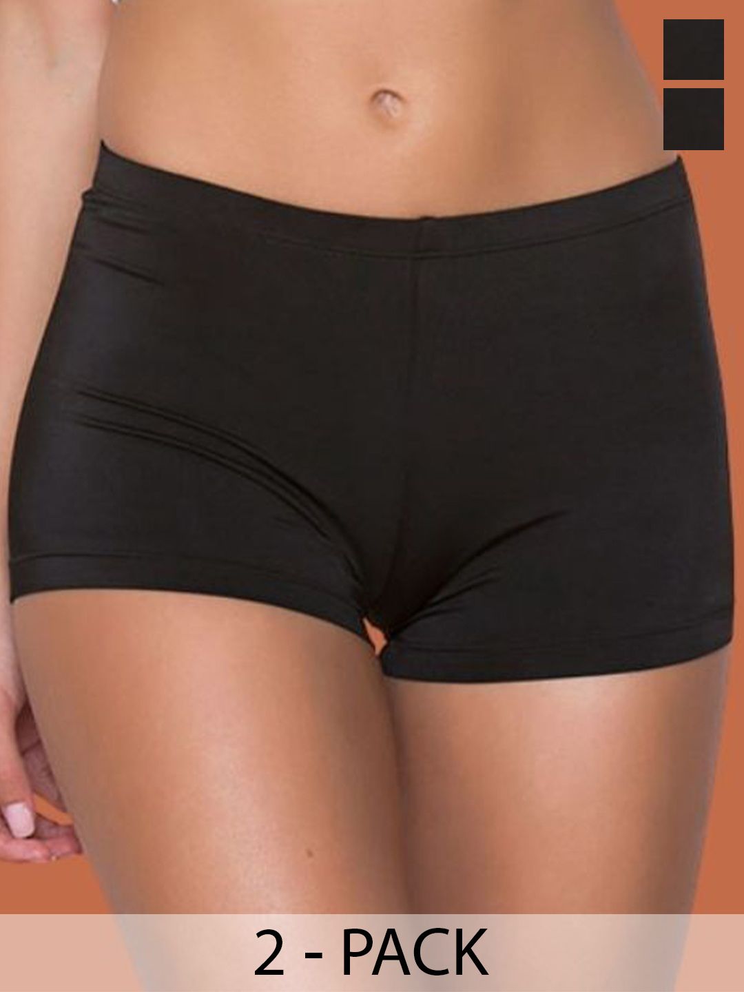 CROSAL Pack of 2 Solid Nylon Mid-rise Outer Elastic Boy Shorts Briefs