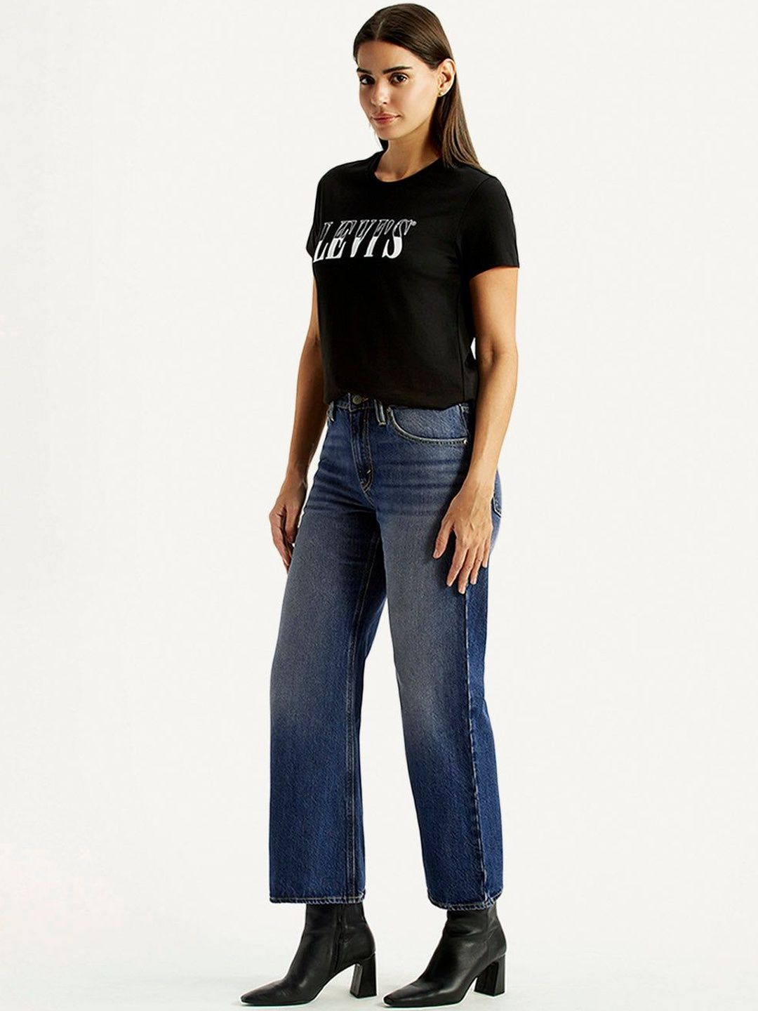 Mid Rise Loose Bootcut Fit Blue Jeans