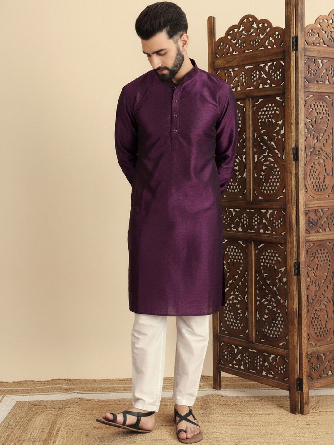 HERE&NOW Men Embroidered Thread Work Handloom Kurta
