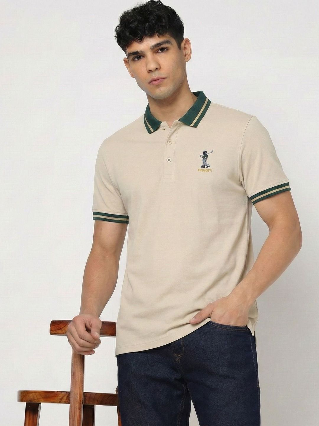 COMBRAIDED Men Polo Collar Polyester PU Coated T-shirt
