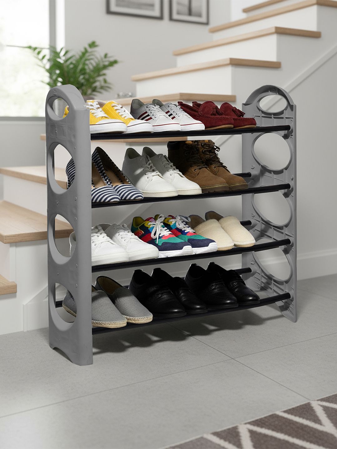 Rmerchants Grey 4 -Tier Plastic Shoe Storage Rack