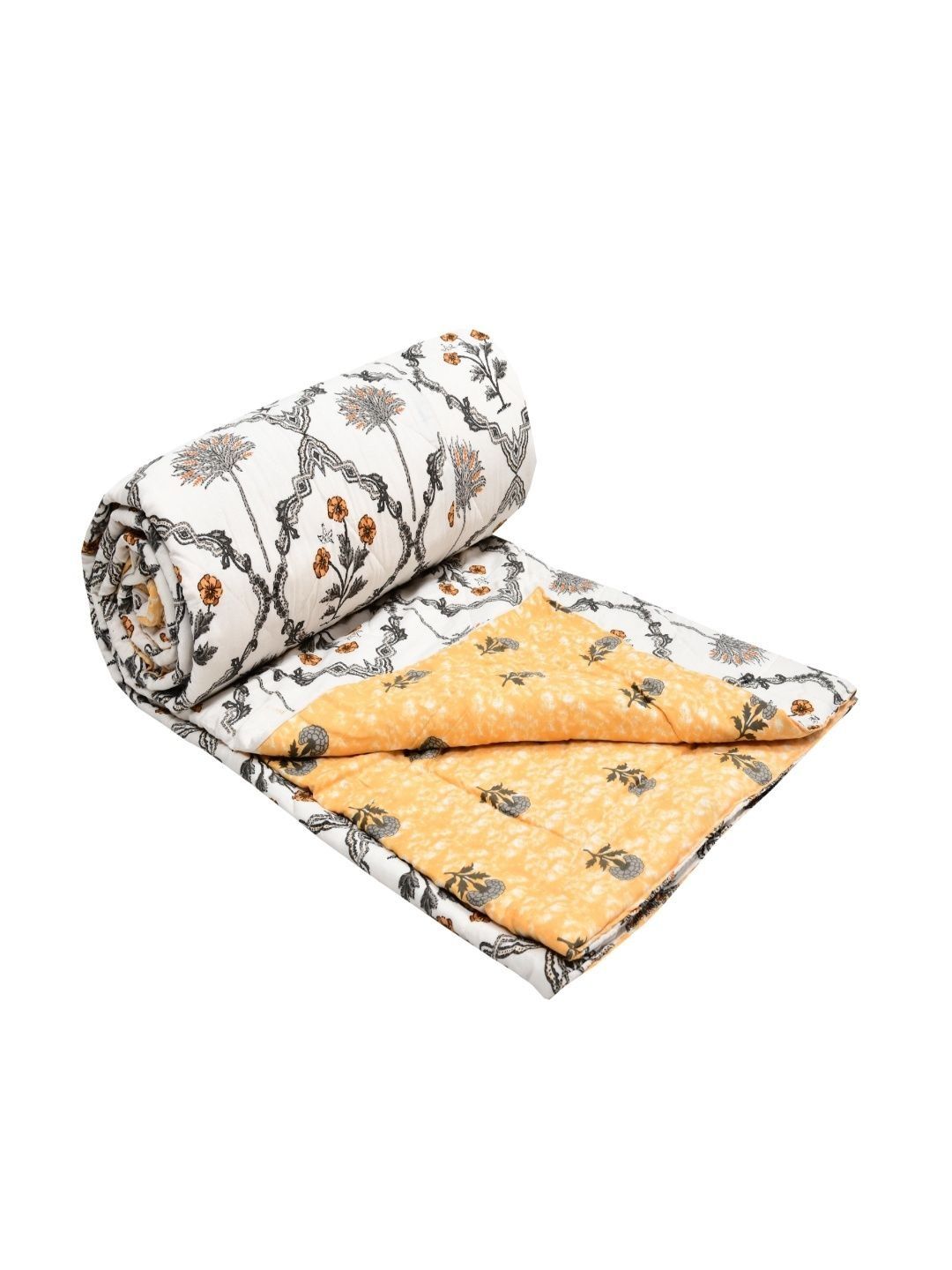 Sangria Yellow & White Printed 150 GSM Single Quilt