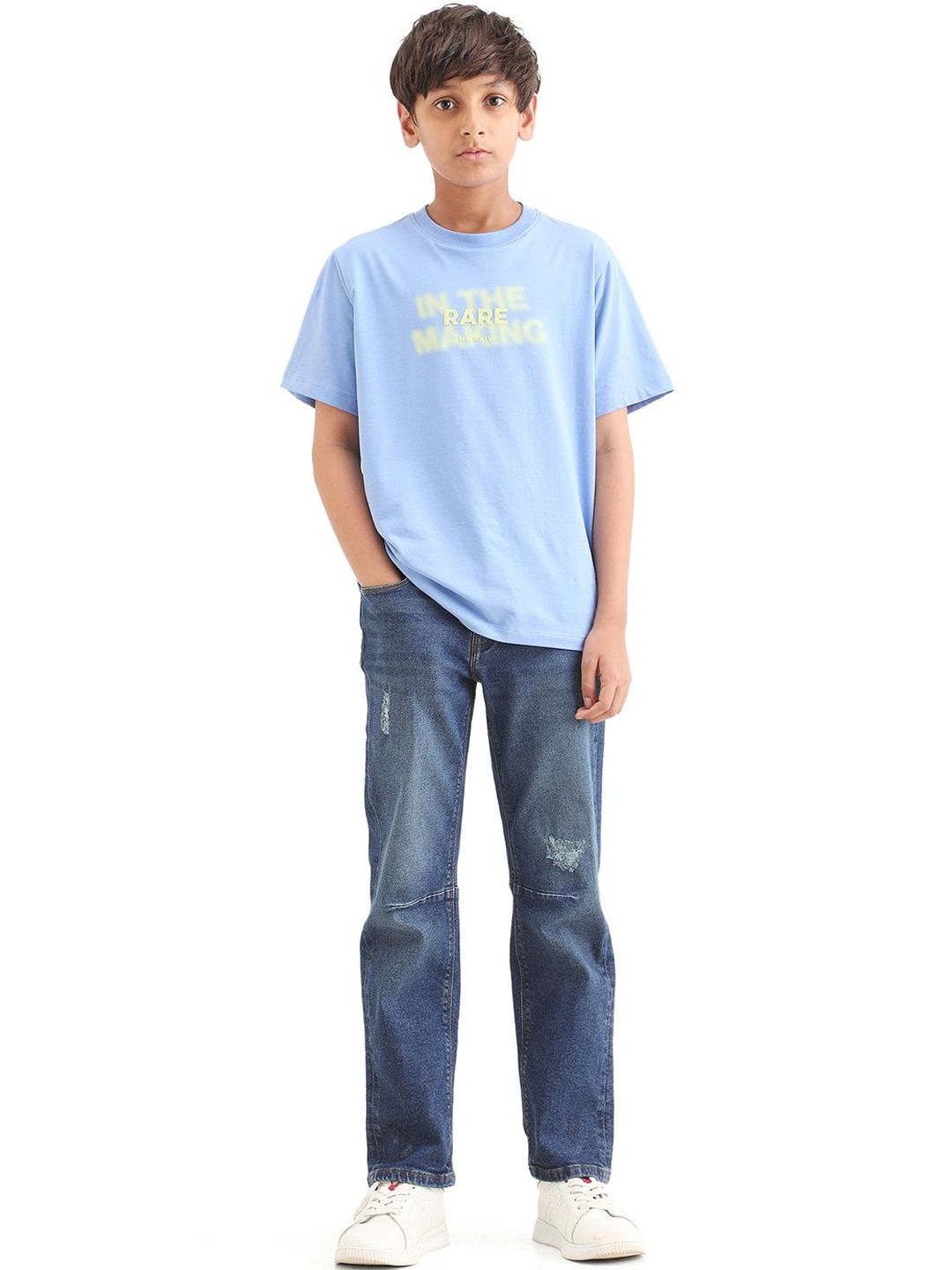 RARE ONES Boys Regular Fit Mid-Rise Mildly Distressed Light Fade Jeans