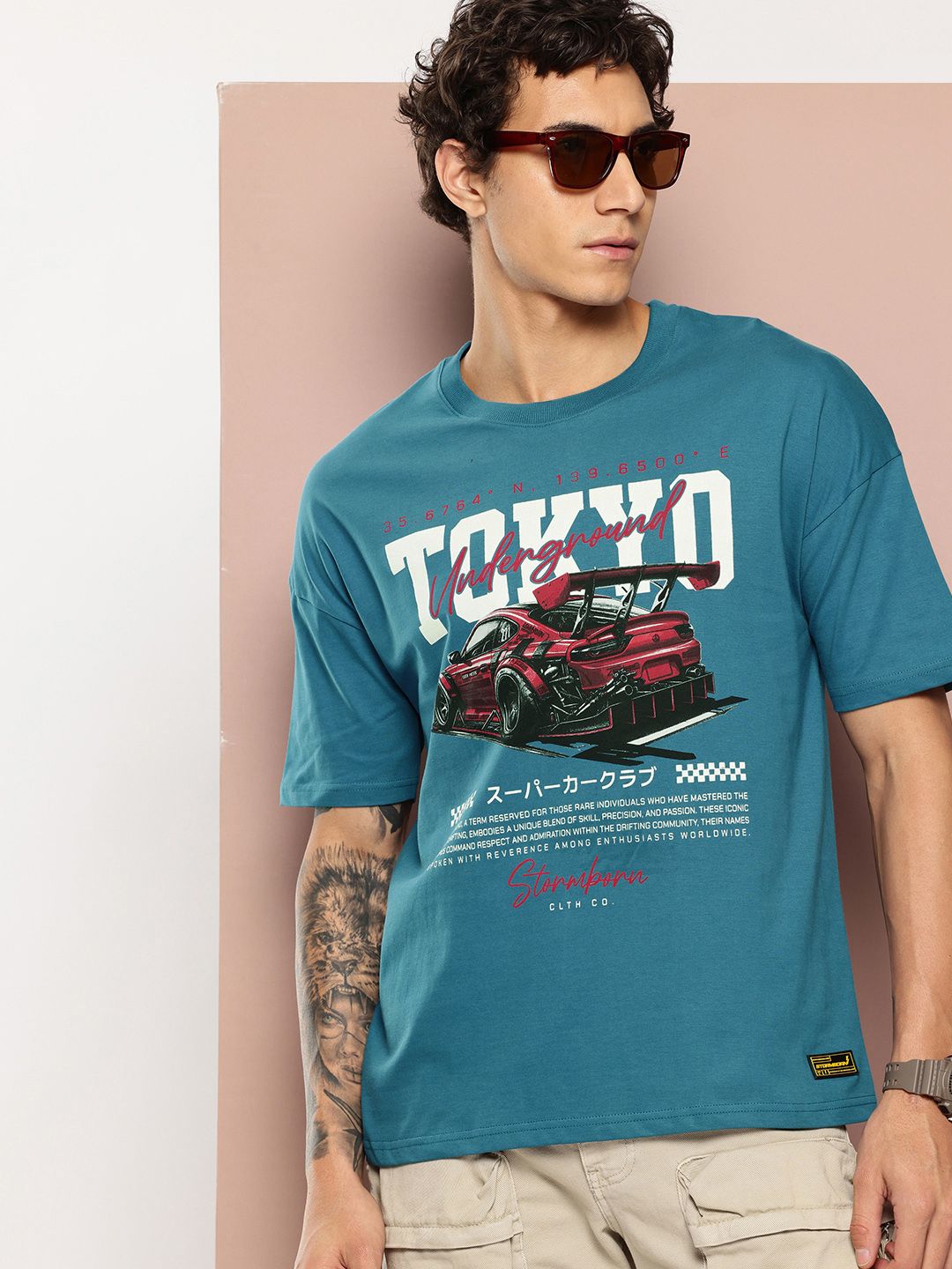 Stormborn Men Graphic Printed Drop-Shoulder Pure Cotton Oversized Fit T-shirt