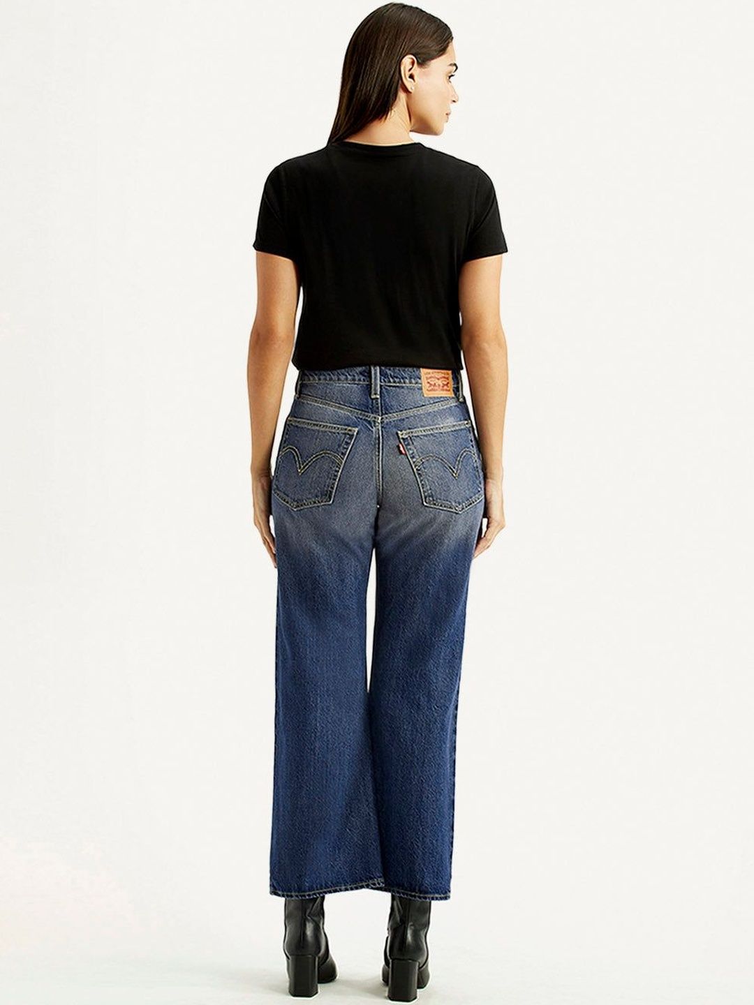 Mid Rise Loose Bootcut Fit Blue Jeans