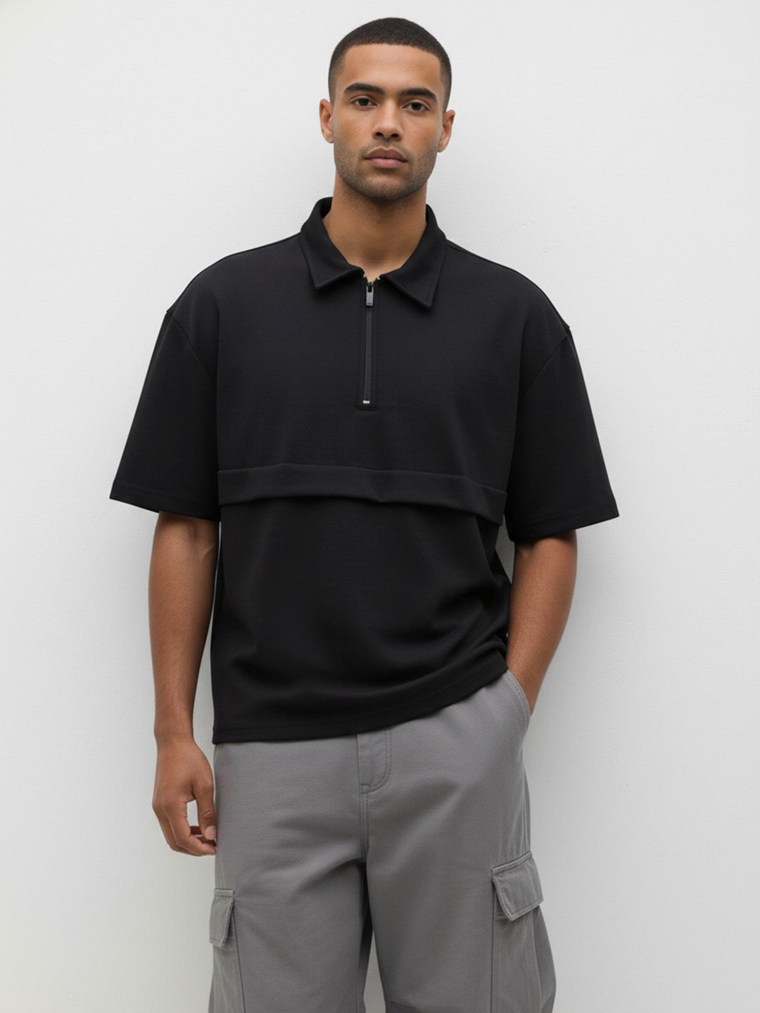 The Roadster Life Co. Polo Collar Drop-Shoulder Sleeves T-shirt