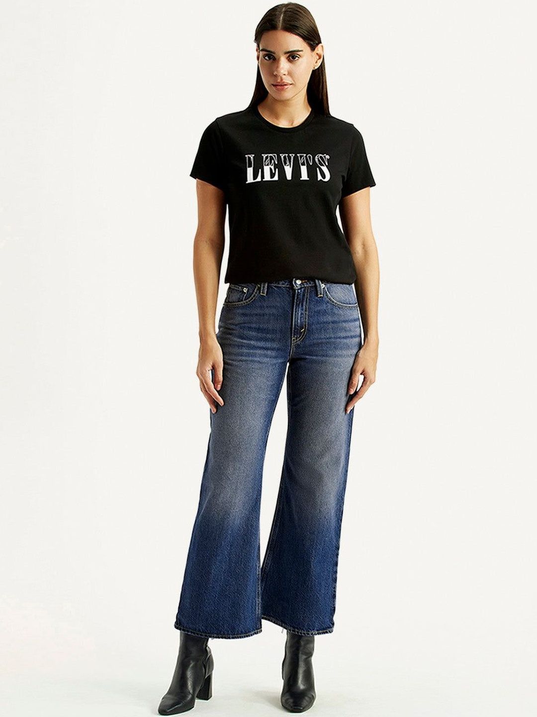 Mid Rise Loose Bootcut Fit Blue Jeans