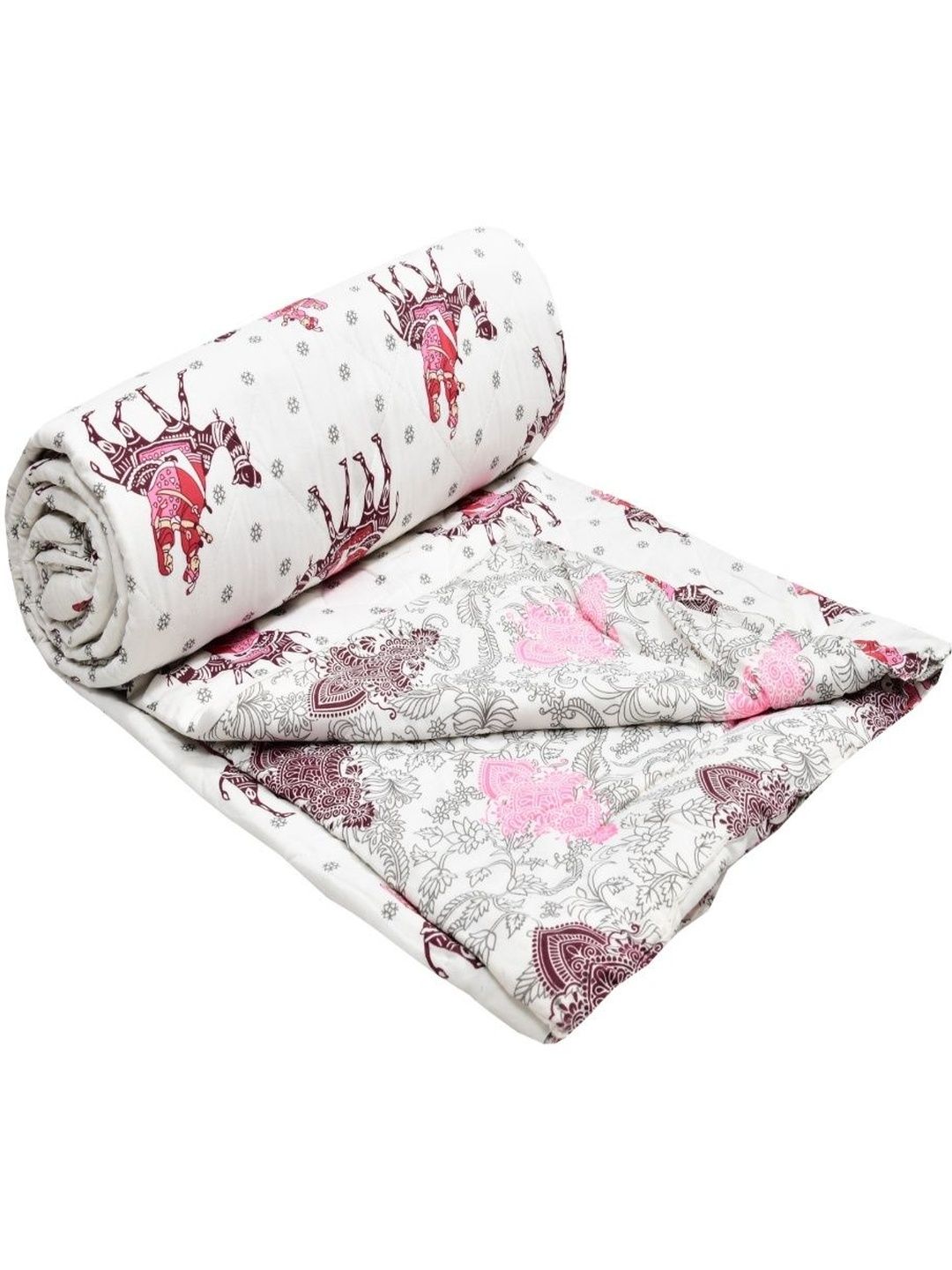Sangria Red & Pink Printed 150 GSM Single Quilt