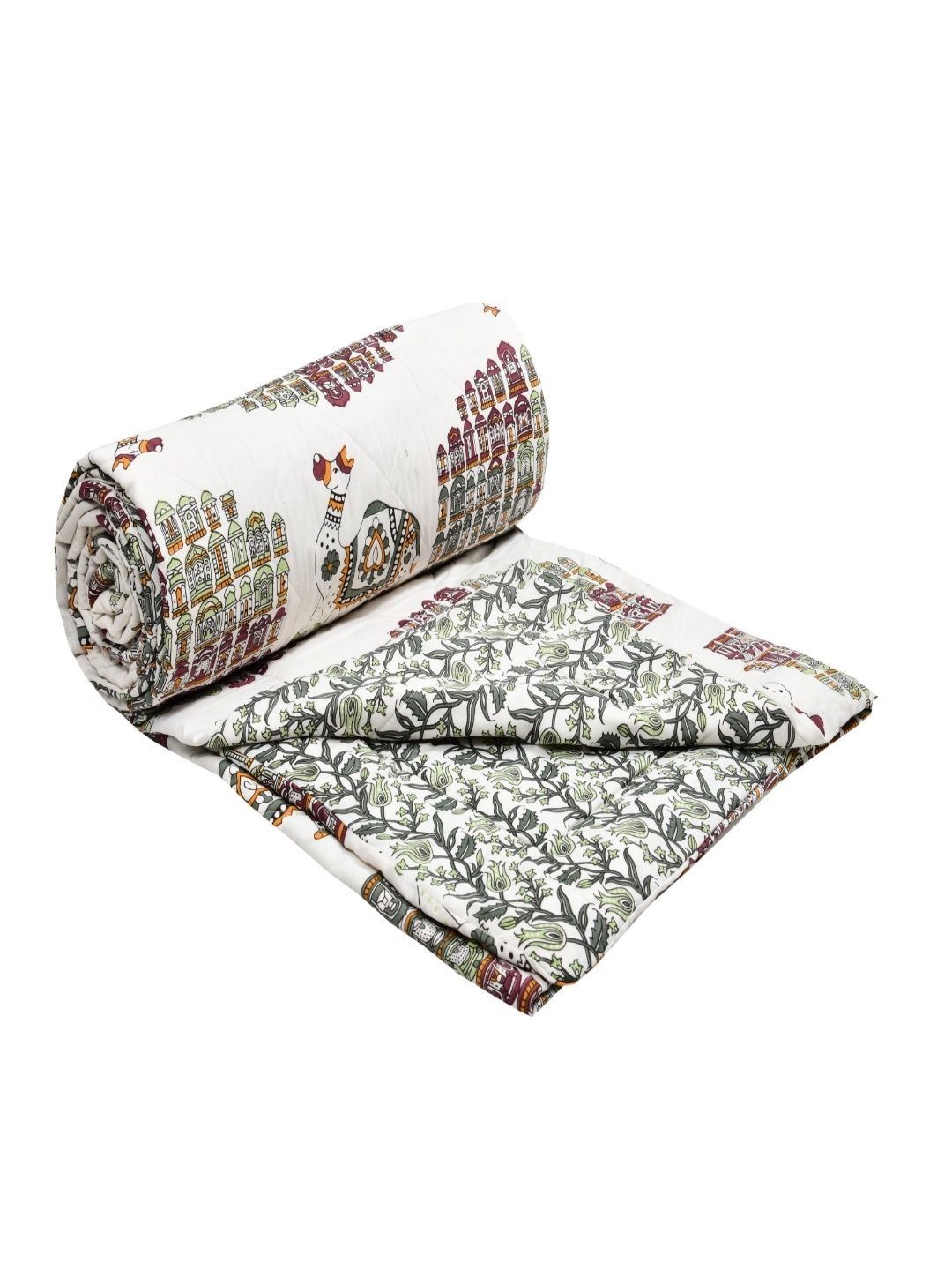 Sangria Purple & Green Printed 150 GSM Single Quilt