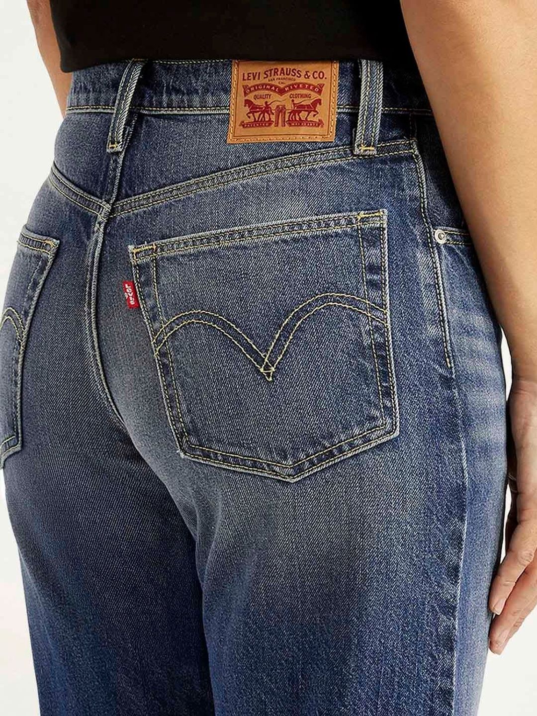 Mid Rise Loose Bootcut Fit Blue Jeans