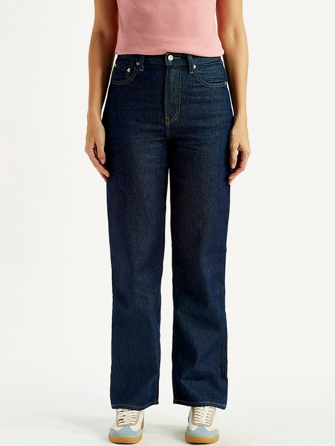 High Rise Ribcage Straight Fit Navy Jeans