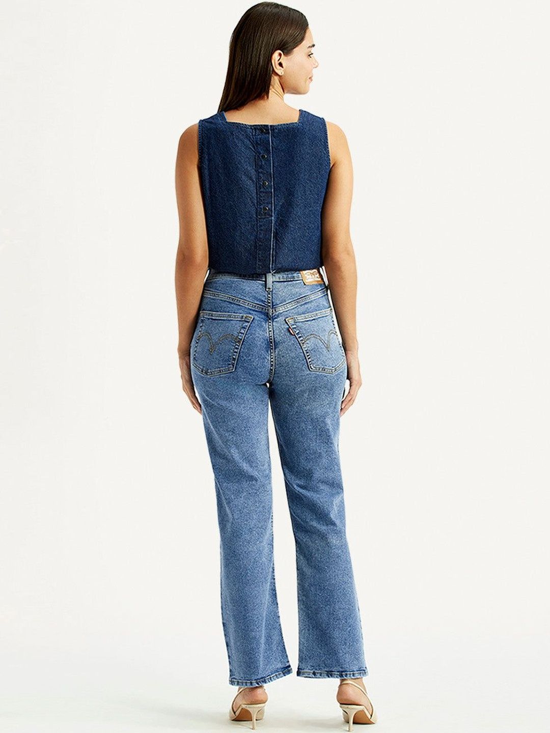 High Rise Ribcage Straight Fit Blue Jeans