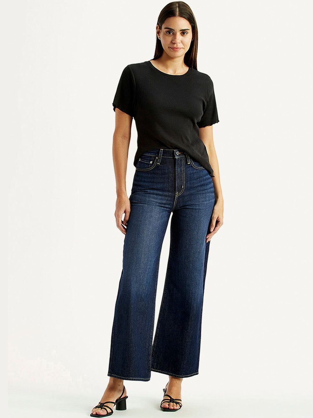 High Rise Ribcage Wideleg Fit Navy Jeans