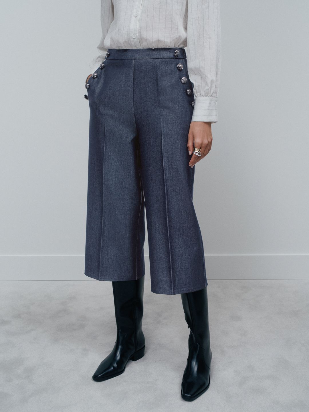 NEXT Women Mid-Rise Denim Culottes with Pleated Detail