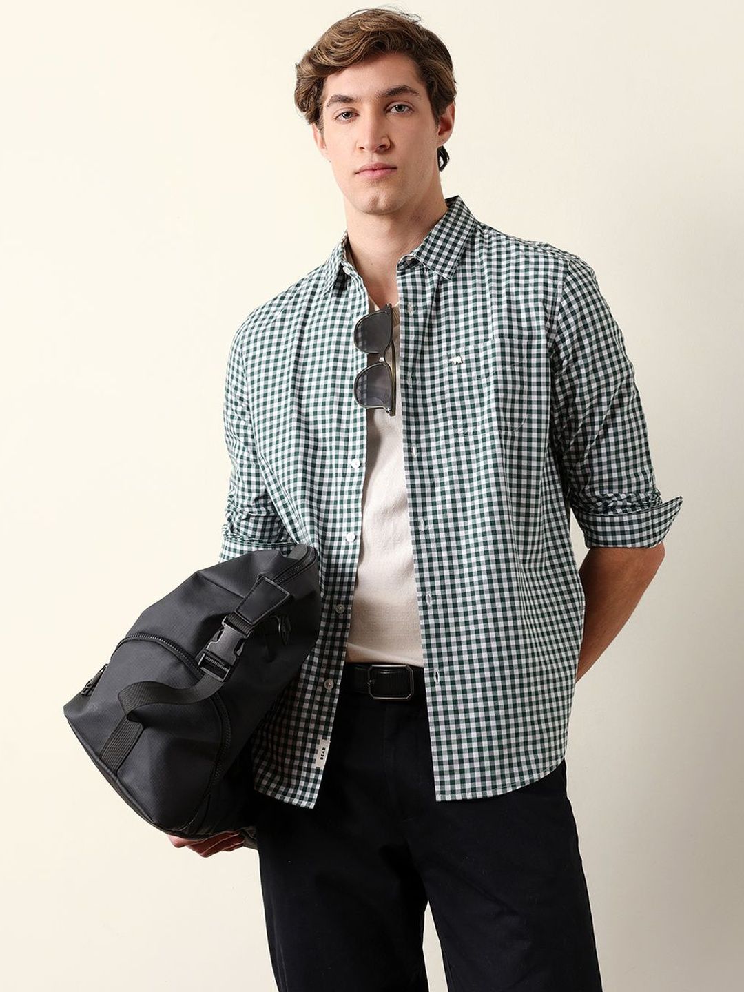 THE BEAR HOUSE Men Slim Fit Micro Checks Casual Shirt