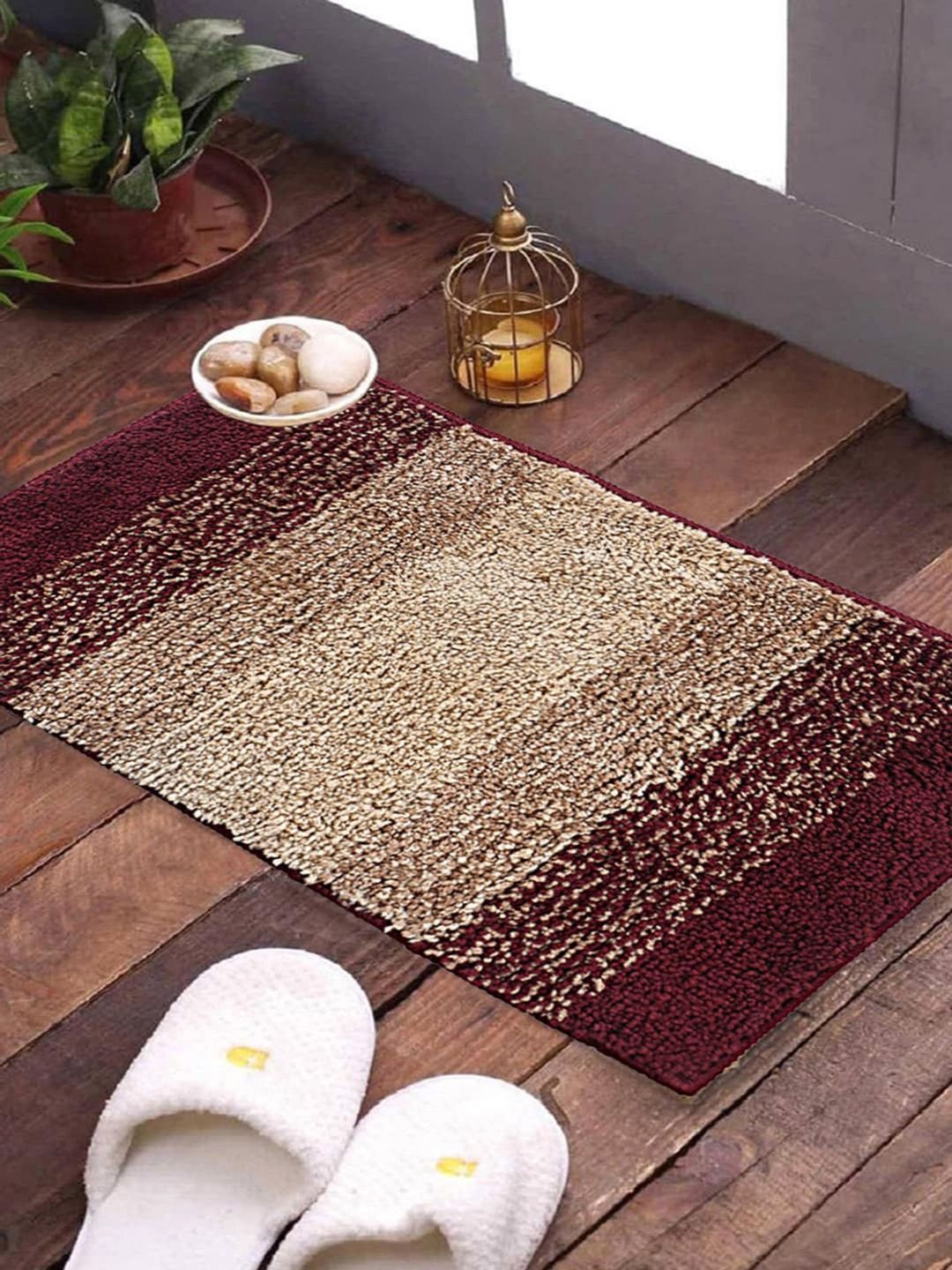HOMESTIC 2Pc Maroon Soft Shaggy Super Absorbent Anti-Skid Rectangular Doormats