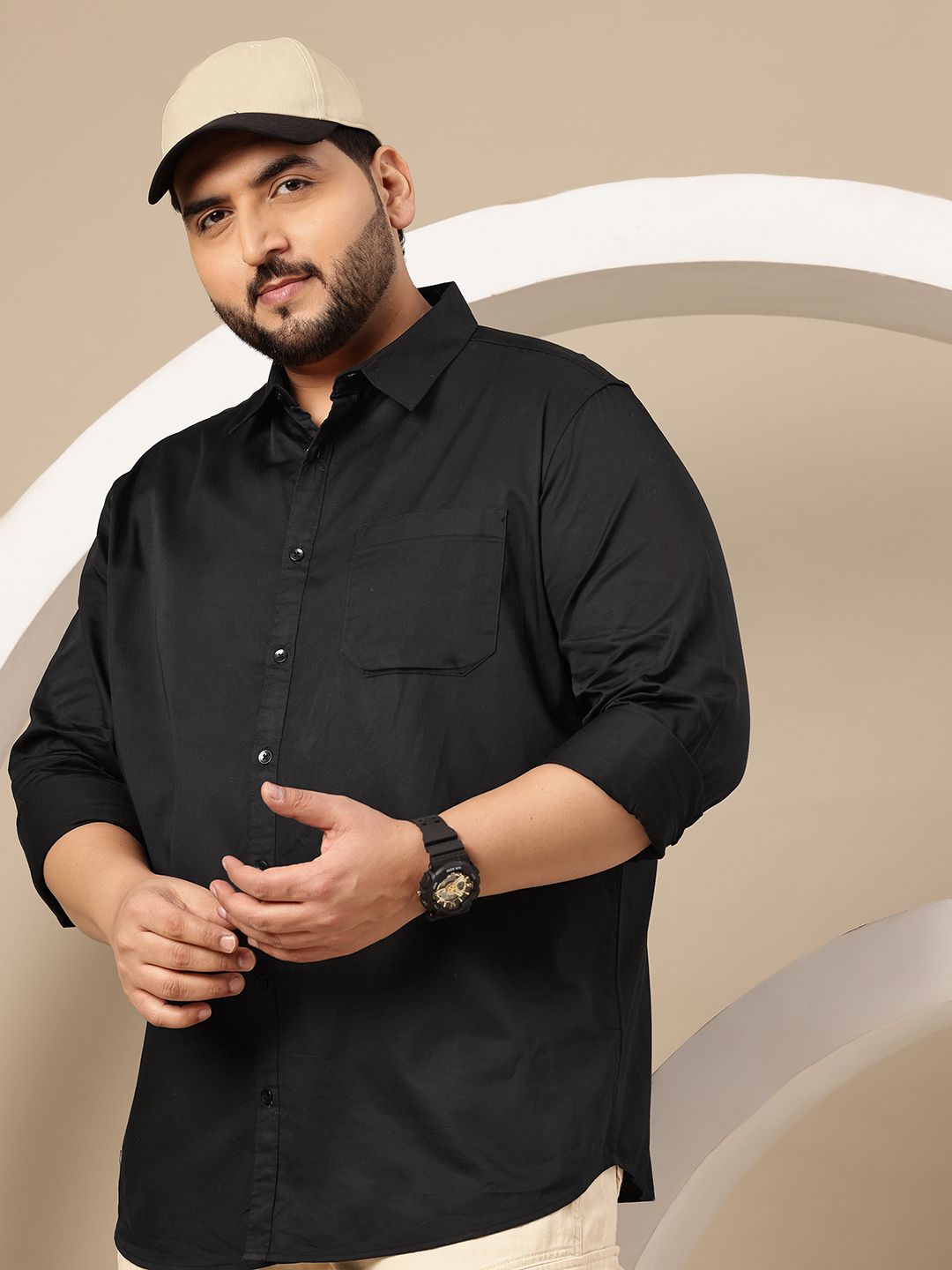 Sztori Plus Size Cutaway Collar Pure Cotton Twill Weave Casual Shirt