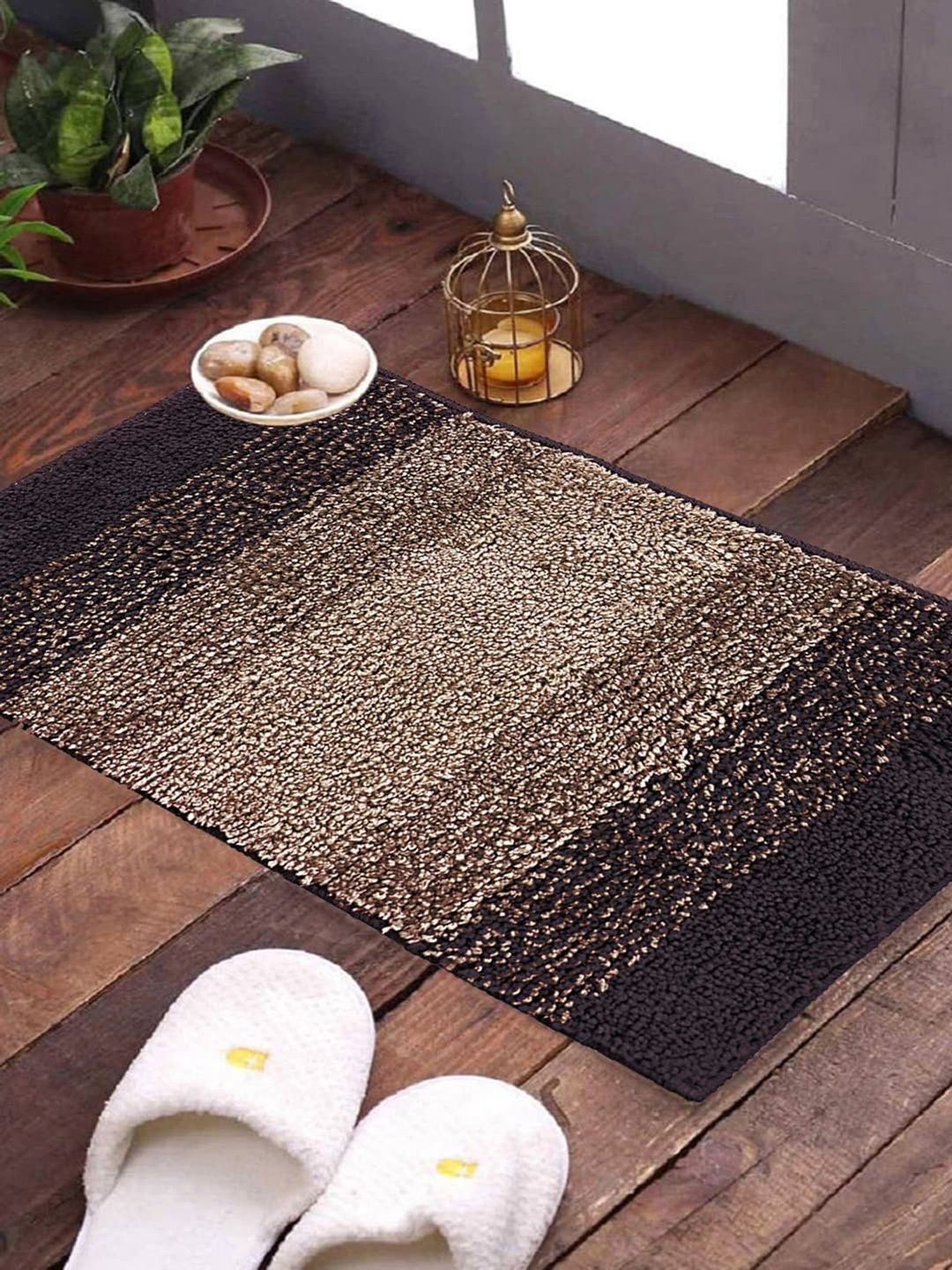 HOMESTIC 2Pc Brown Soft Shaggy Super Absorbent Anti-Skid Rectangular Doormats