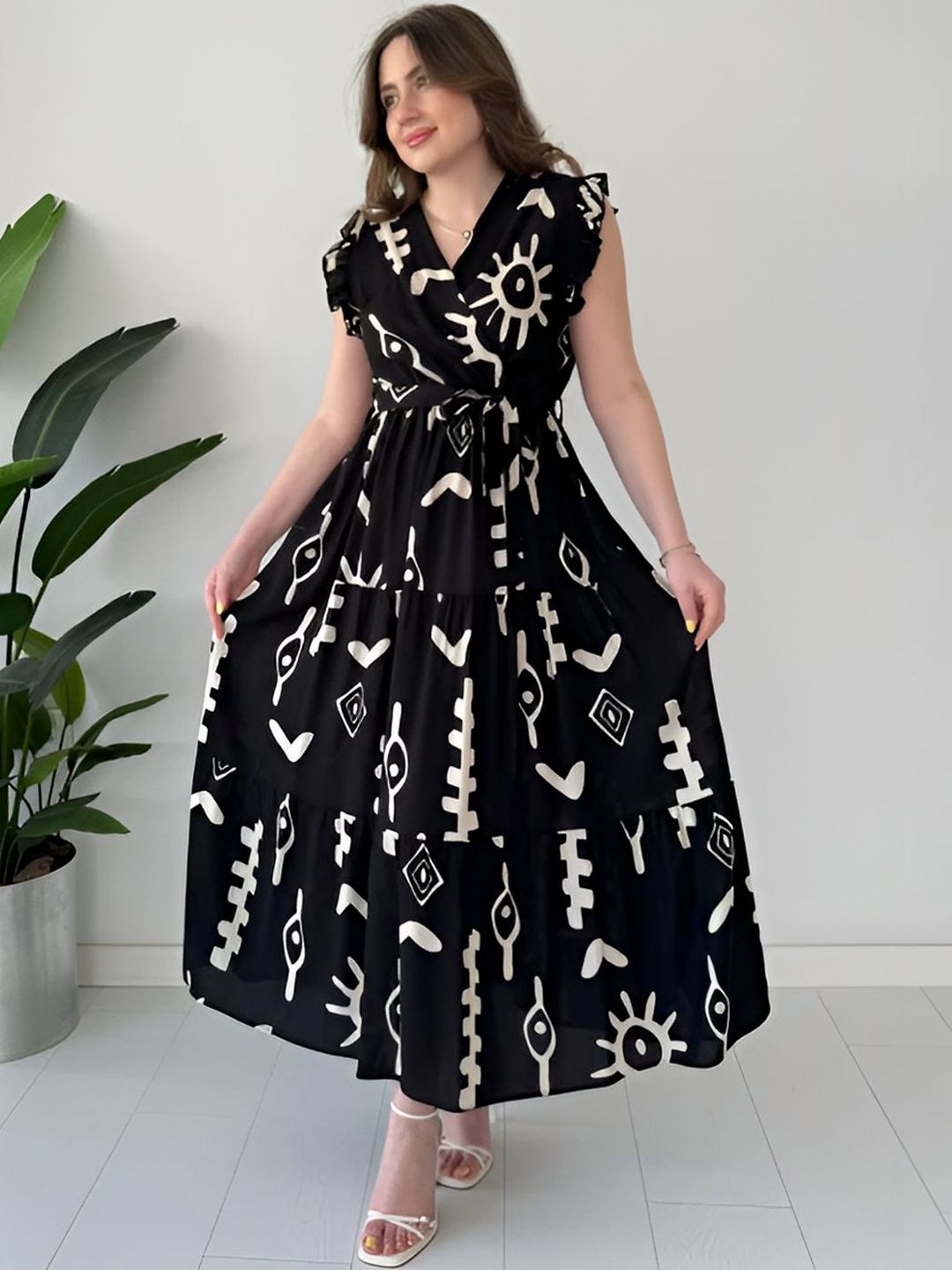 ZWERLON Tribal Print Fit & Flare Midi Dress