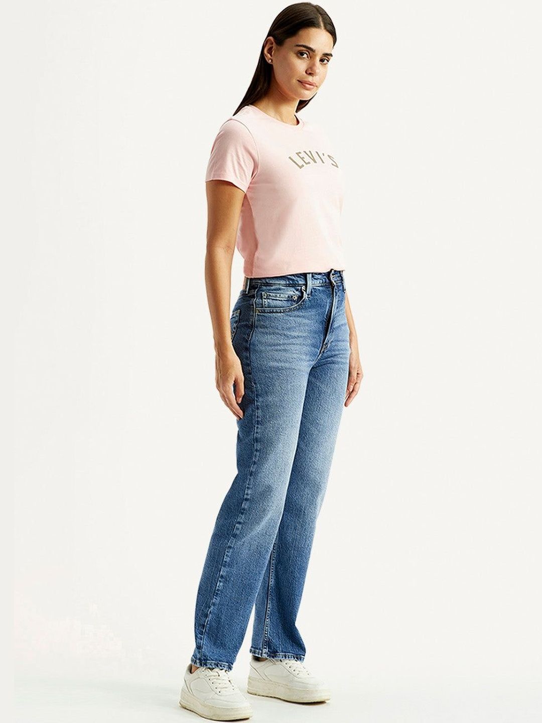 High Rise Ribcage Straight Fit Blue Jeans