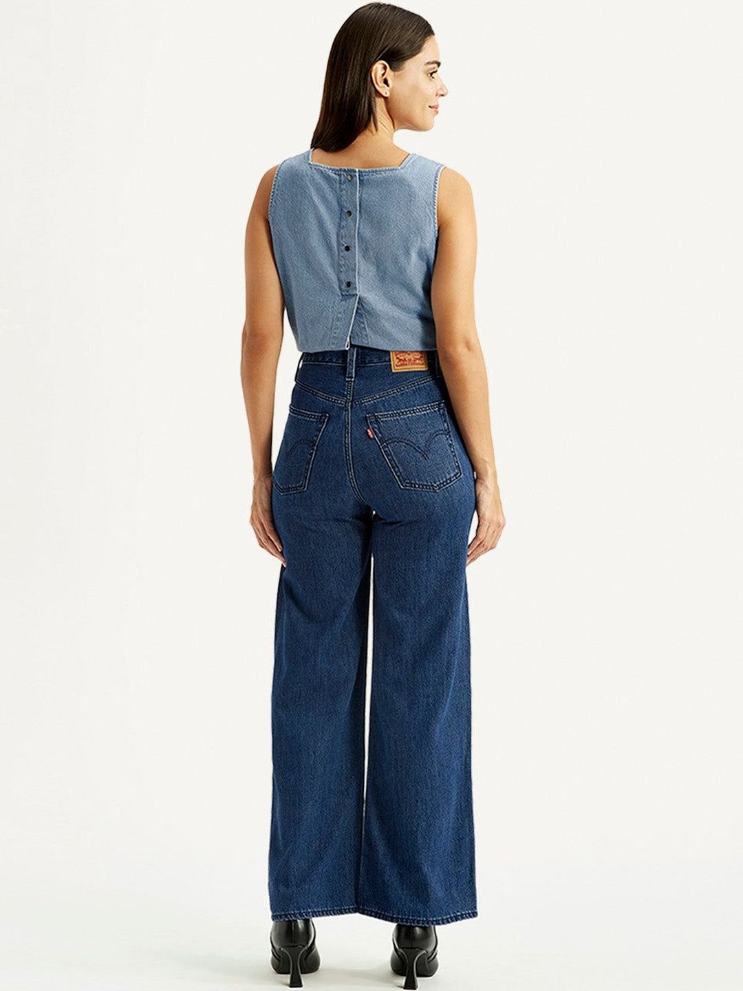 High Rise Ribcage Wideleg Fit Dark-Blue Jeans