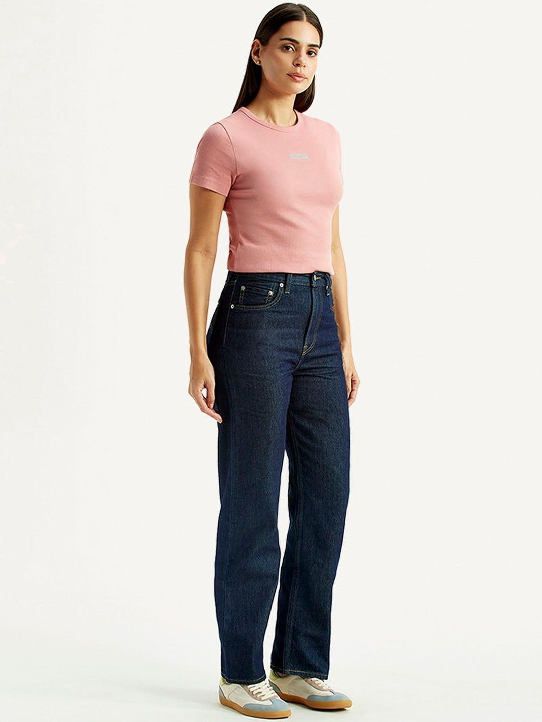 High Rise Ribcage Straight Fit Navy Jeans