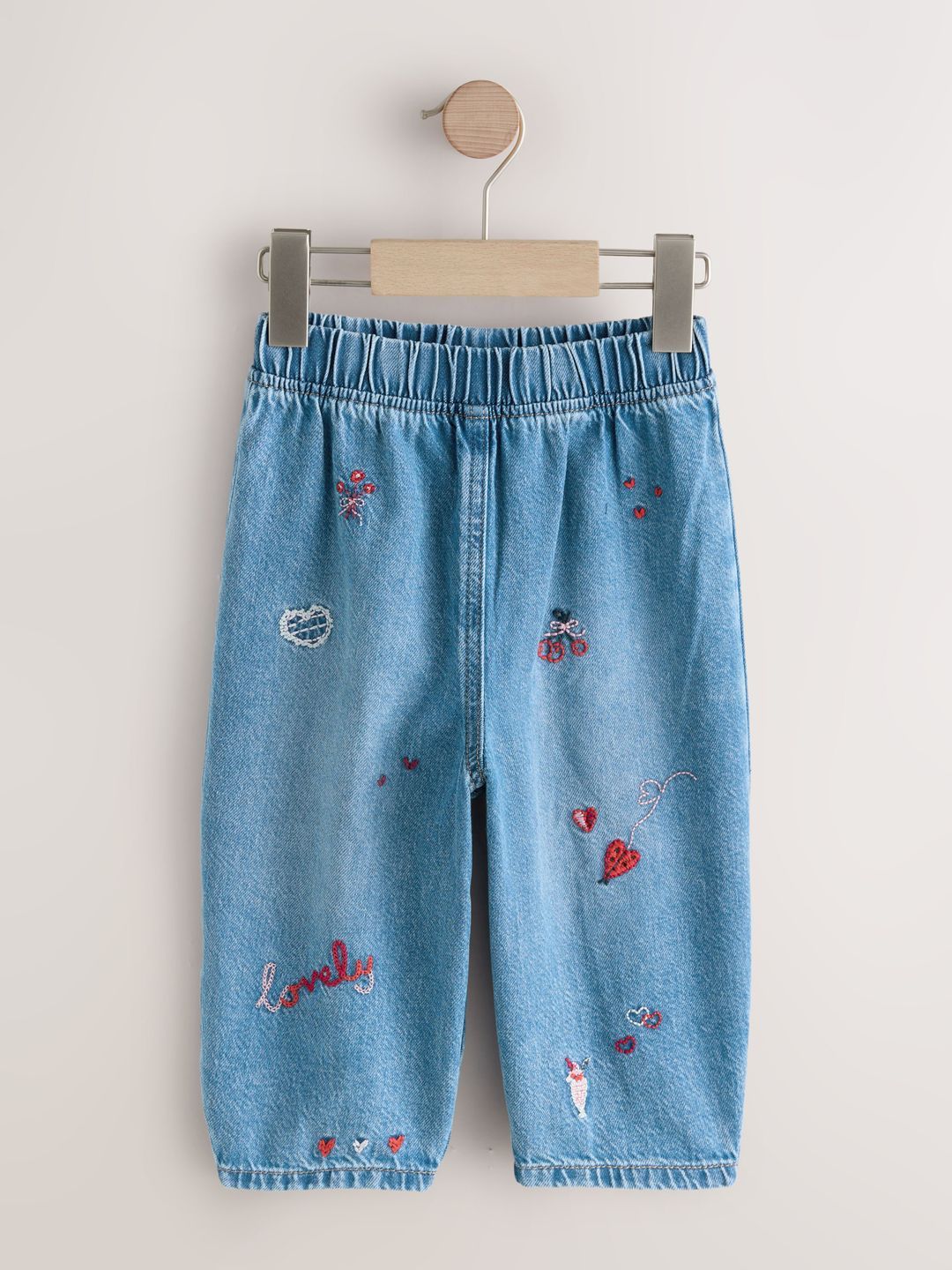 NEXT Girls Relaxed Fit Mid-Rise Light Fade Pure Cotton Embroidered Jeans
