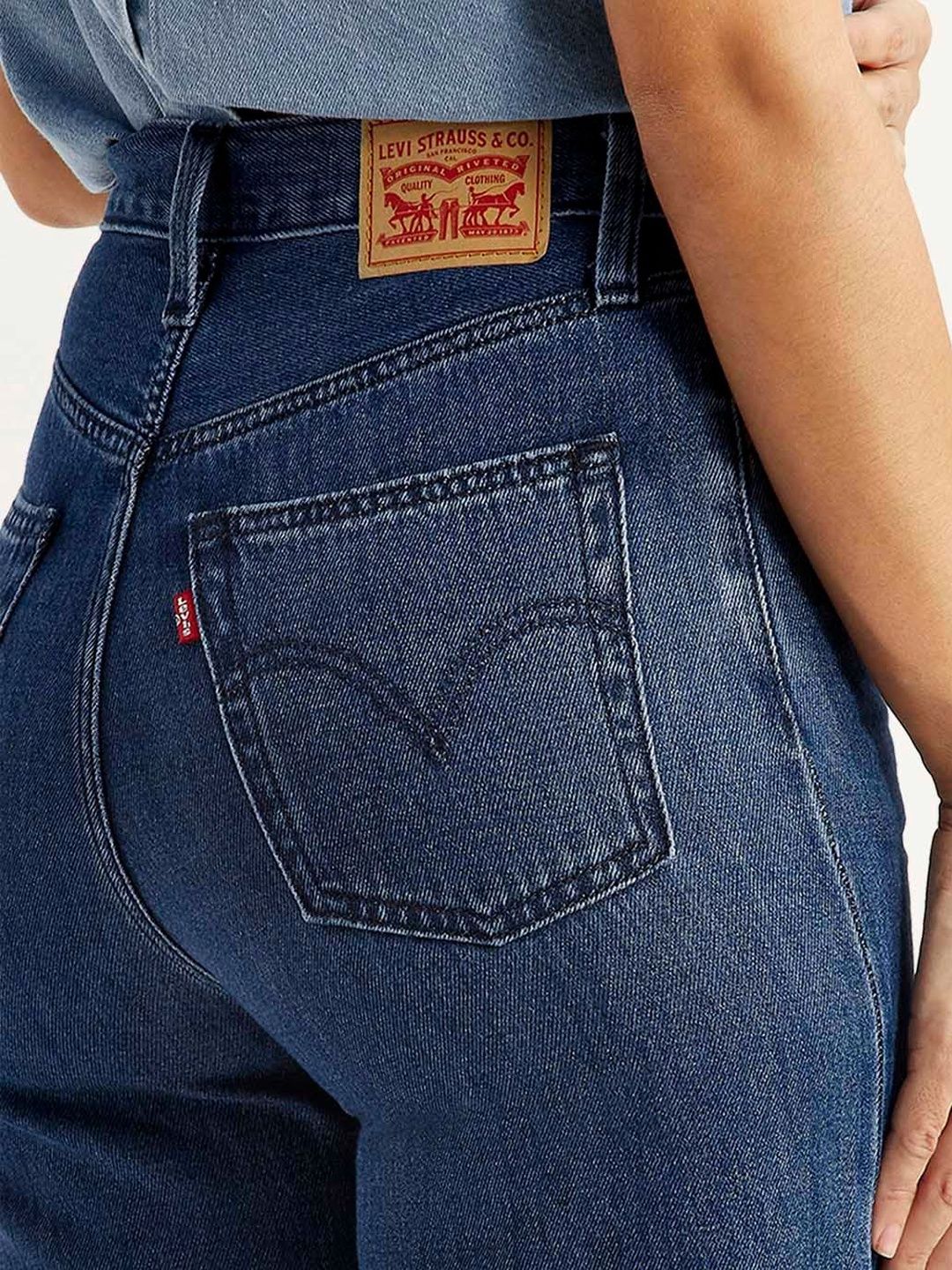 High Rise Ribcage Wideleg Fit Dark-Blue Jeans