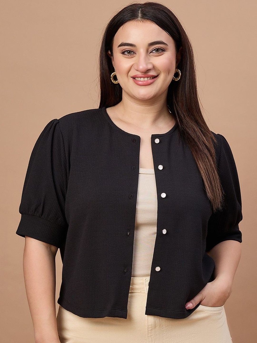 Style Quotient Plus Size Women Puff Sleeve Solid Top