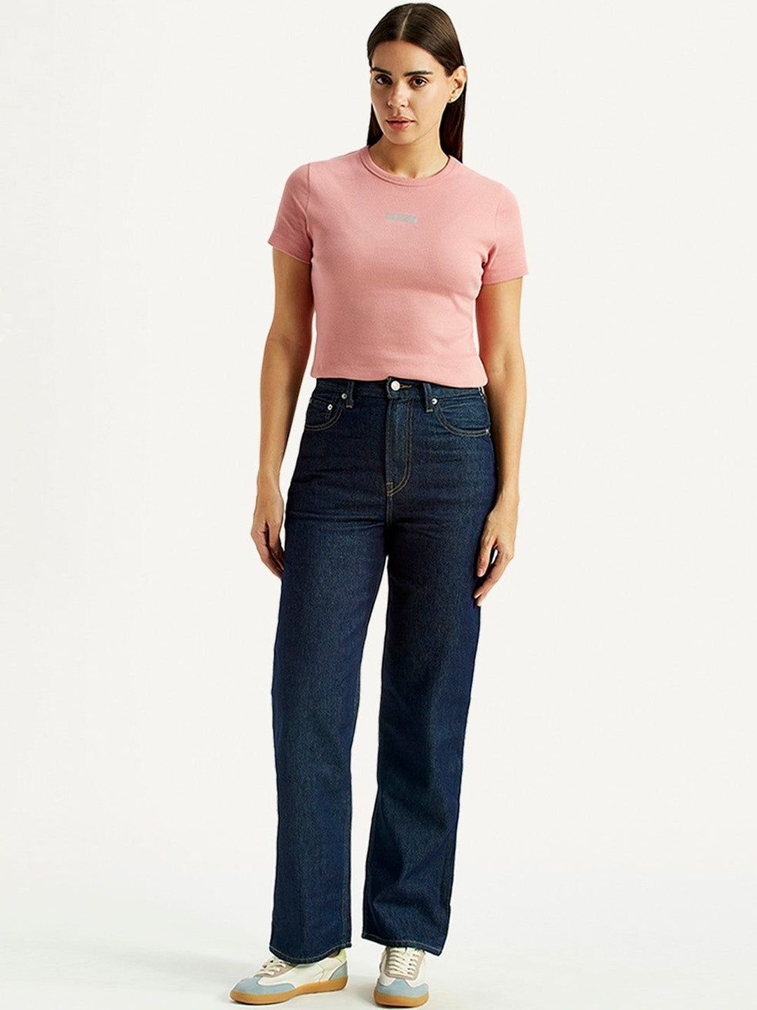 High Rise Ribcage Straight Fit Navy Jeans