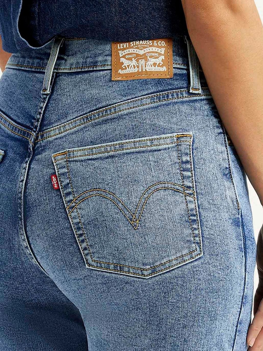 High Rise Ribcage Straight Fit Blue Jeans