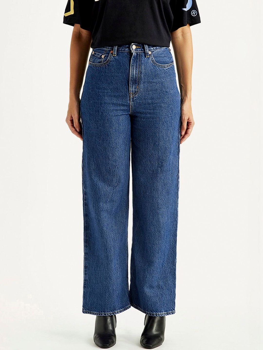 High Rise Loose Fit Blue Jeans