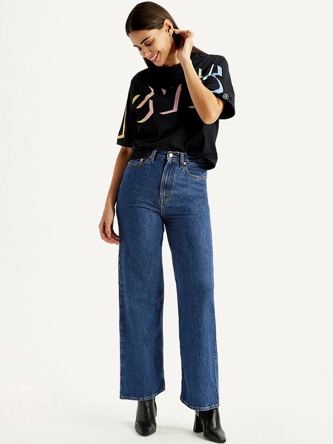 High Rise Loose Fit Blue Jeans