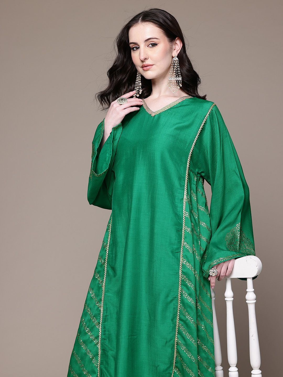 ZIYAA Ethnic Motifs Printed Gotta Patti A-Line Kurta
