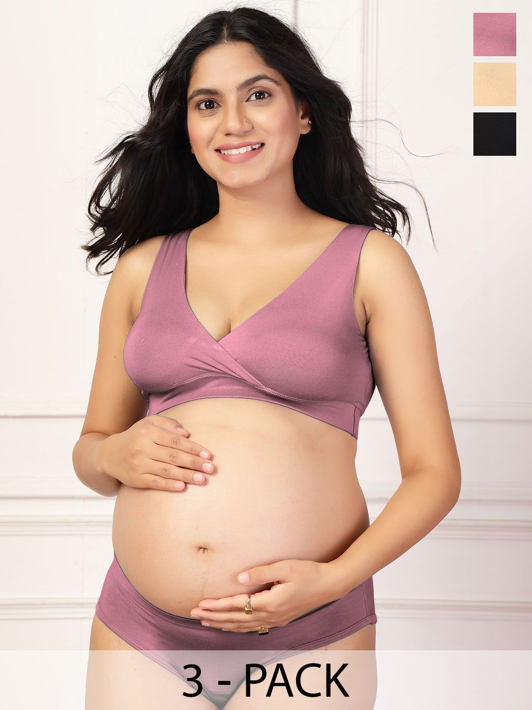 House Of Zelena Pack of 3 Solid Lightly Padded All Day Comfort Maternity Bra