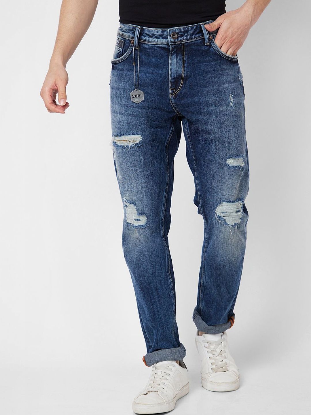 SPYKAR Men Relaxed Fit Mid-Rise Highly Distressed Heavy Fade Stretchable Jeans